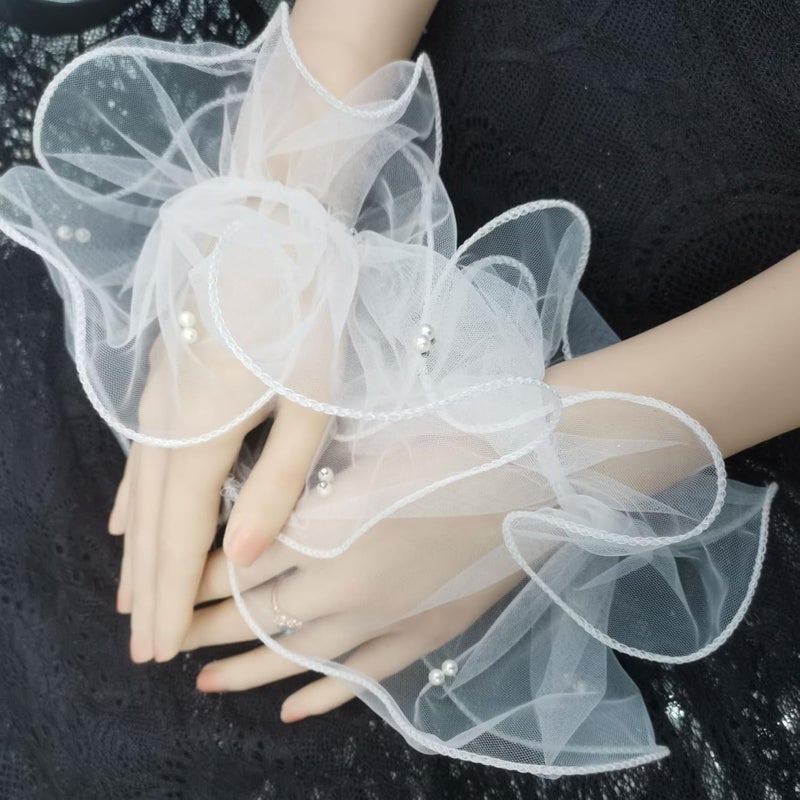 RUSTAMM pearl Lace Mesh hand Sleeves Cuffs Elastic Bracelet Elegant Party Bride Wedding Women Girls Gloves Accessories - Image 4